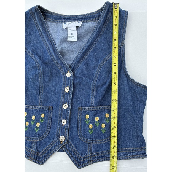 Pellini Blues Flower Embroidered Vest Womens Size 12 Blue Sleeveless Rustic - Picture 4 of 6